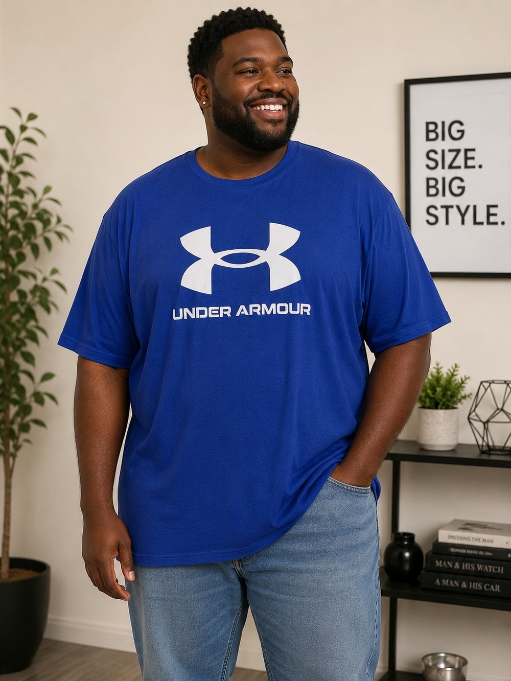 Under Armour Logo T-Shirt Blue 2XL Loose Fit Graphic Tee